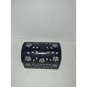 Vintage Black Stone Heavy Jewelry Trinket Storage Box With Botanical Engraving